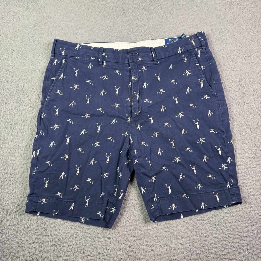 Polo Ralph Lauren Golf Tailored Fit Shorts Mens Size 34 Navy Tennis Player Print